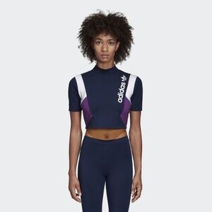 Adidas Cropped Tee T-Shirt - Purple and Collegiate Navy - Retro Size L